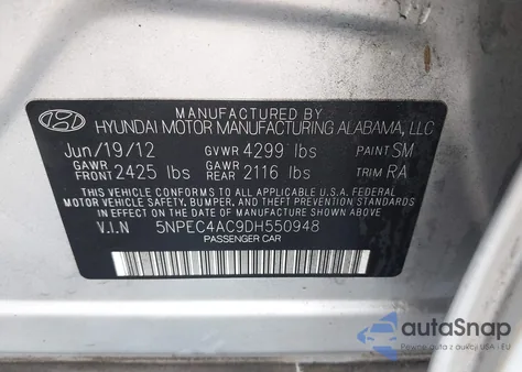 2013 Hyundai Sonata Limited z USA, uszkodzony, nr VIN 5NPEC4AC9DH550948